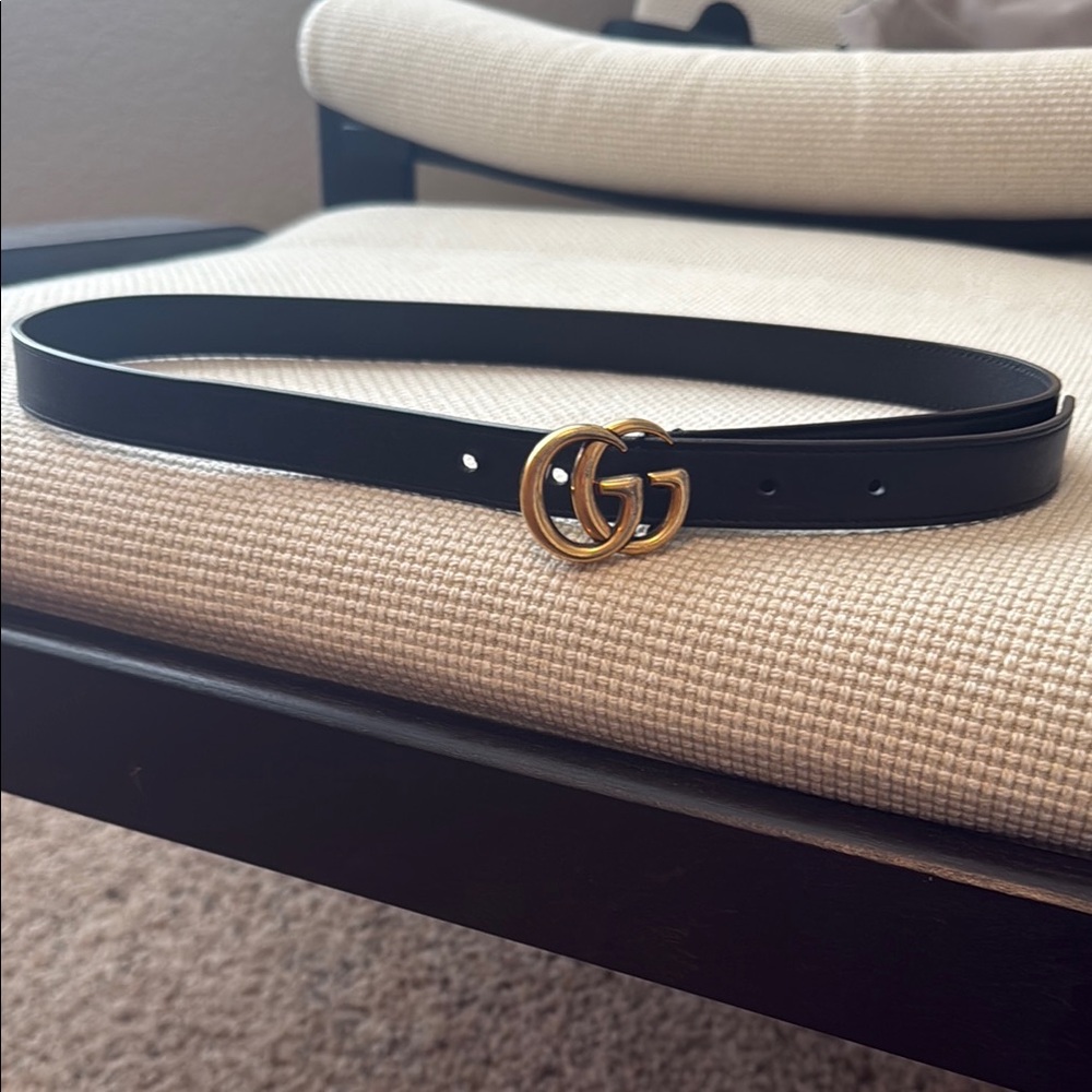 Gucci Black Leather Belt with Gold Buckle